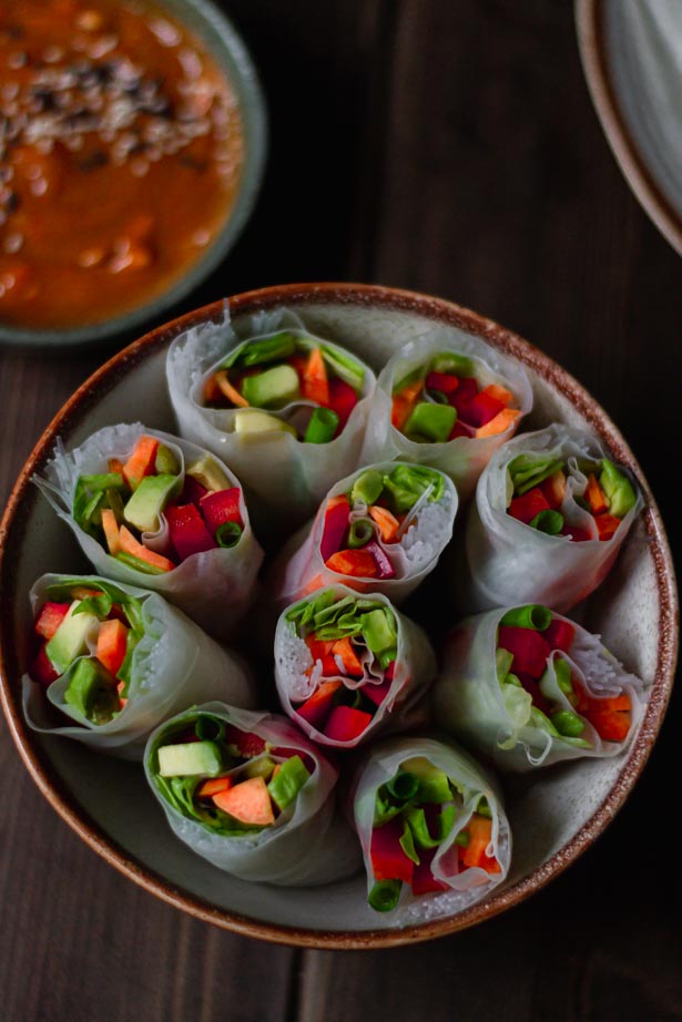 Vegetarian Spring Rolls with tahini sauce
