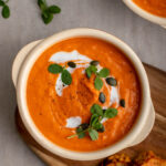 homemade butternut squash and red pointed pepper soup with cheesy toasts