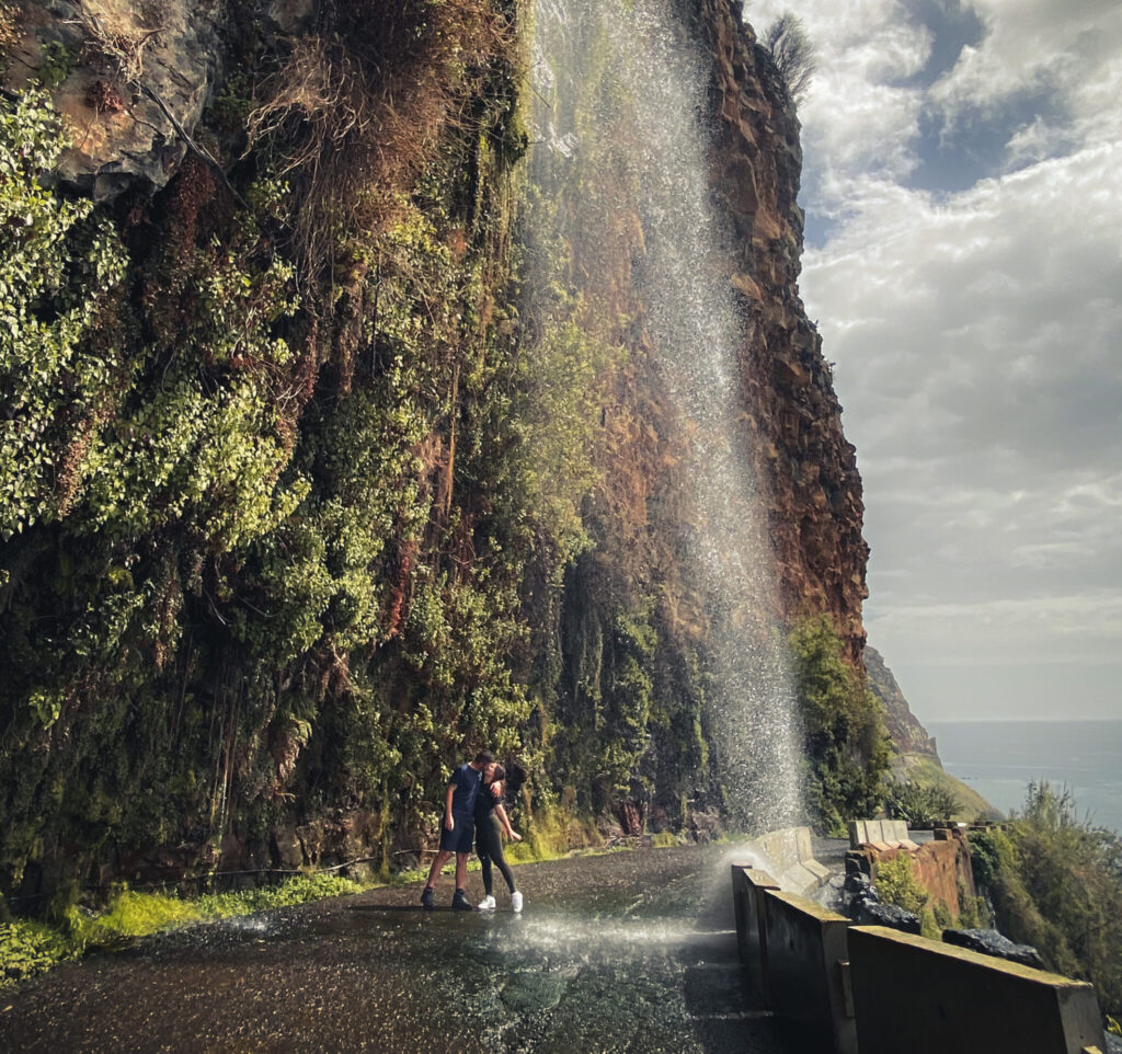 waterfall in the middle of the road on madeira island